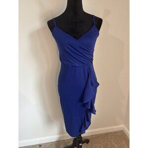 Royal Blue Wrap Style Cocktail Dress With Ruffle Accent Resort wear size small
